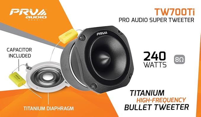 PRV AUDIO TW700Ti Black 4 Inch Titanium Bullet Tweeter TW700Ti 240 Watts, 8 Ohm Super Tweeter, Built-in Capacitor Pro Audio High Frequency Driver (2 Tweeters)