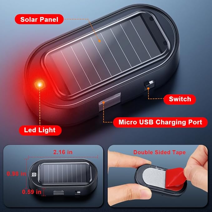 ELECTOP Car Anti-Theft Security Bundle (Steering Wheel Lock + Solar Alarm Light), 113dB Siren & LED Deterrent for Truck/SUV/Van