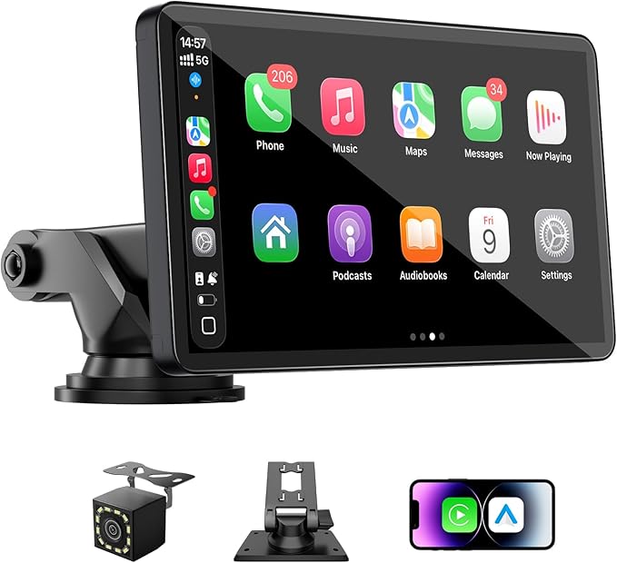 Carplay Screen for Car, Upgrade 7" HD Wireless Apple Carplay & Android Auto Touchscreen- Car Play Screen Stereo with Backup Camera, Mirror Link/Voice Control/Music Play/GPS Navigation -for All Vehicle