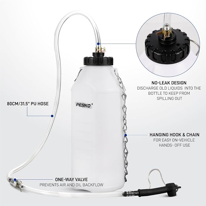1L Brake Bleeder Bottle, Brake Fluid Bleeder Kit with One Way Check Valve 24 inch Tube and Rubber Connector for Collect Brake Fluid