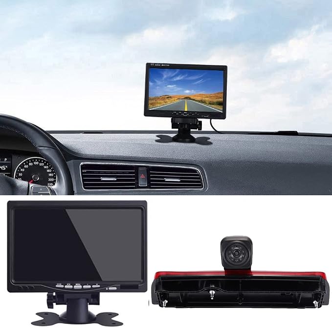 Third 3rd Brake Light Backup Camera Top Mount Rear Light Lamp Reverse Camera+7" LCD Monitor Replacement for Ford Transit Connect 2014-2017 Transporter