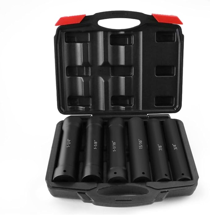 1/2 Inch Drive Extended Length Impact Socket Set - Ryansunoro 1/2 Impact Socket Set with 6 Sizes 3/4", 7/8", 15/16", 1-1/16”, 1-1/8", 1-1/4" Extra Deep Socket Set Kit, Mechanical Equipment Maintenance