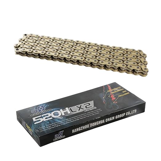 DONGHUA Motor Sport DH Chain 520HLX2 Quadra X-Ring Chain - 120 Links - Gold, Chain Length: 120, Chain Type: 520 Color: Gold