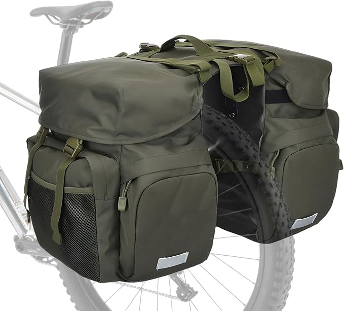 Large Saddle Bags for Bike Rear Rack,Waterproof 50L Panniers Bike Bags for Bicycles/MTB/E-Bike,Bike Trunk Bag With Reflective Stripes,Support for Width Less Than 7 Inches Bike (Army Green,50L)