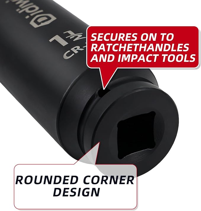 3/4" Drive 1-1/2" Extra Deep Impact Socket, 8"(200mm) Long, 6-Point Truck & Trailer & Tractor Wheel Nut Impact Socket, Heat Treated CR-V Alloy Steel, One-Piece Forged, Radius corner design