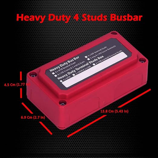 4 x M10 (3/8") Studs Power Distribution Block Bus Bar 12V, Ampper Waterproof HD 300A Marine BusBar Battery Distribution Block W/Cover for Auto Boat Solar (Red)