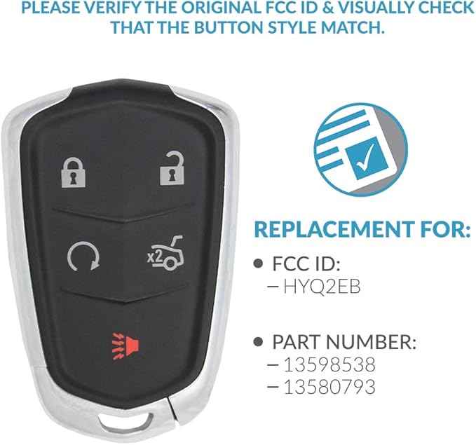 Keyless2Go Replacement 5 Button Proximity Smart Key for Cadillac CT6 HYQ2EB 13598538