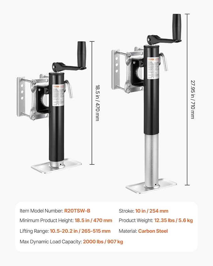 VEVOR Heavy Duty Trailer Jack, 2000 lbs Load Capacity, 10" Swivel Lift for RV, Horse, Utility & Yacht Trailers