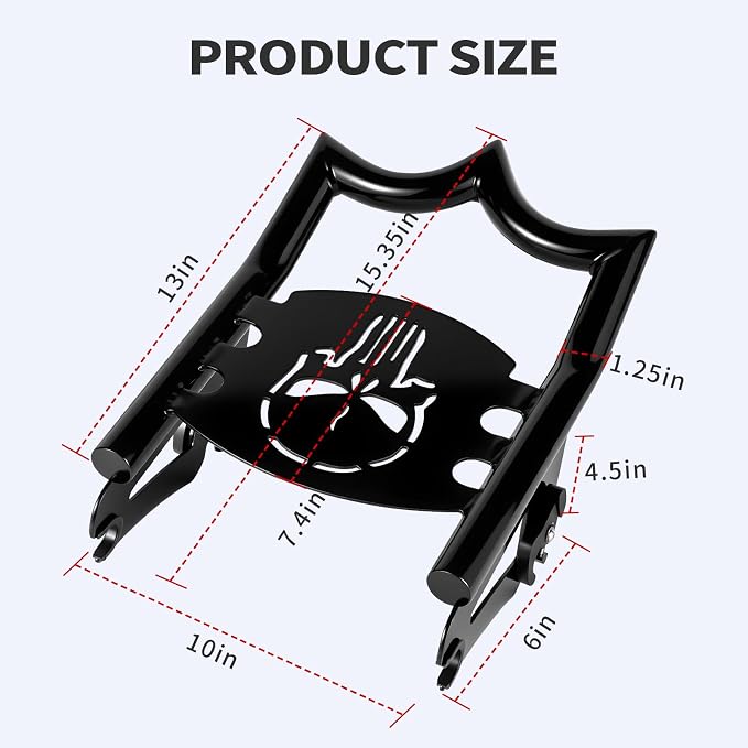 Crown Detachable Luggage Rack for Harley Touring 2009-2026 Street Road Electra Glide/Road King, Black （Skull）