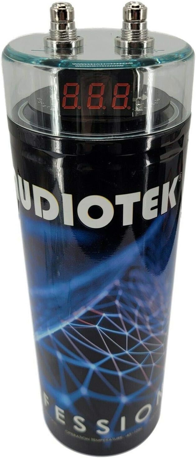 AUDIOTEK 3.5 Farad Round Capacitor, 12 Volts, 3500 Watts, Digital Voltage Display, Chrome Plated Battery Post, Car Audio Capacitor