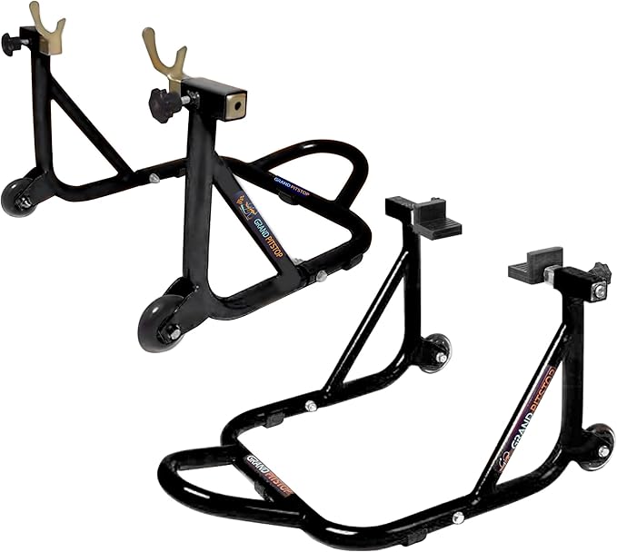 GRAND PITSTOP Motorcycle Stand, Paddock Lift Stand for Rear Wheel with Fork & Swingarm Spool,Weight Capacity 529 lbs/240 Kg's, Dismantable Stand, for Honda Kawasaki Suzuki Motorcycles, Black