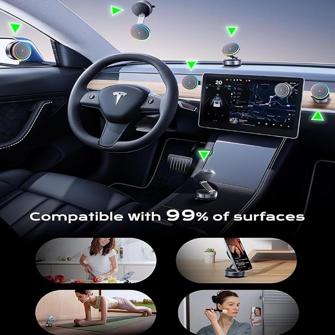 for MagSafe Car Mount Charger[15W Wireless Fast Charging], Car Vacuum Magnetic Phone Holder[120LBS Ultra Suction Cup & 3000gf Magnet ], Adjustable Suction Phone Mount for Your Car for iPhone 17-12