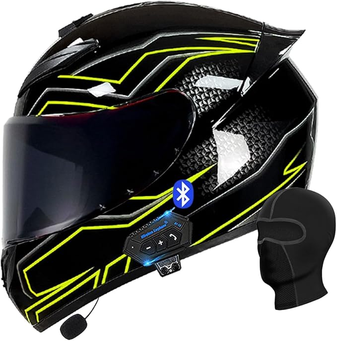 Motorcycle Bluetooth Full Face Helmet, Integrated Bluetooth Helmet, DOT/ECE Approved Full Face Flip Up Helmet, Multiple Vents Motorbike Helmet with Microphone for Adults 55-64CM, M(57~58cm)