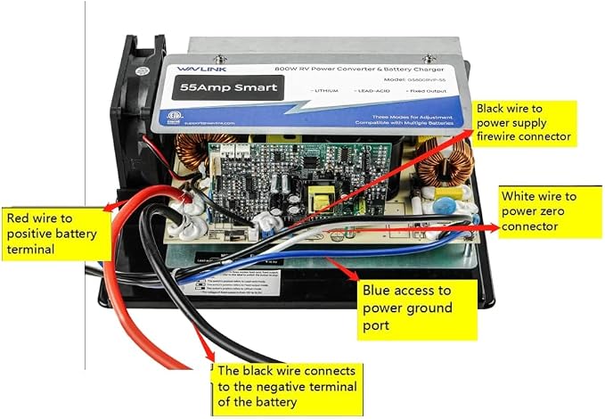 WAVLINK 55 Amp RV Power Converter, 120V AC to 12V DC Battery Charger with 3 Smart Charging Modes, 13V-16.5V Adjustable Operating Range, Multi-Stage Charging Assembly for Li/Lead Acid Batteries