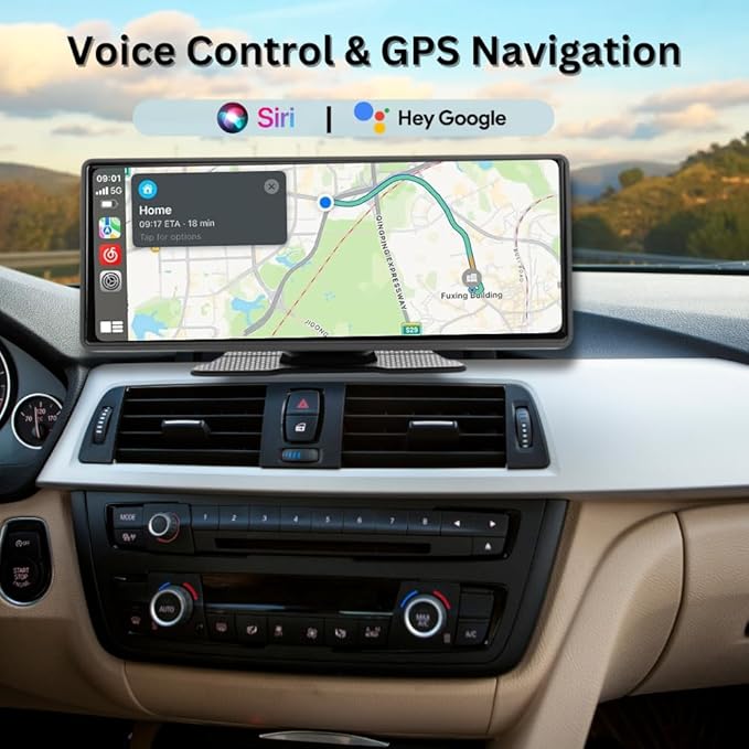 Belva NDASH10 (N-10) 10.26" Portable Dash Mount Stereo with Apple CarPlay, Android Auto, Bluetooth, and GPS Navigation for Cars, Trucks, RVs, Semi-Trucks, EVs/Tesla