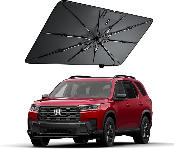 Windshield Sun Shade for Honda Pilot 2003–2026, Foldable Umbrella Sunshade with 100% UV Block, Multi-Layer Heat Insulation, Reinforced 10-Rib Frame, Keeps Car Cooler, Summer Car Accessory