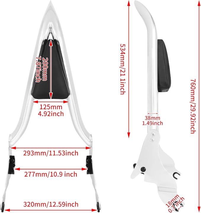 09-25 Sissy Bar Backrest, Detachable Passenger Backetst Sissy Bar Fit for Harley Touring Street Glide Road Glide Road King Electra Glide 2009-2025 Chrome