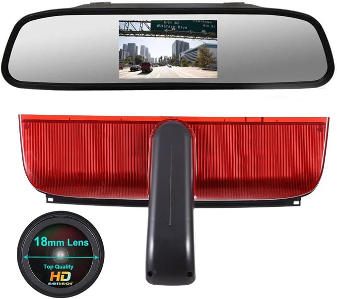 18mm Car Third Roof Top Mount Brake Lamp Light Rear View Reverse Parking Camera,replacement for Van Ford Transit Connect II/XL Cargo Titanium Passenger Wagon 2014-2022 (with 4.3 inch rear view mirror)