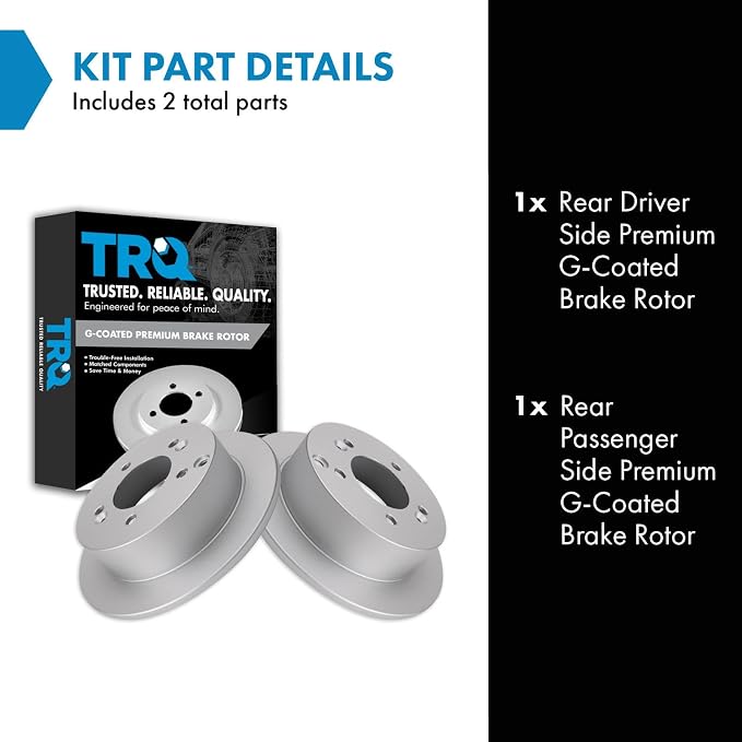 TRQ Rear Brake Rotor Set G Coated Solid Compatible with 2001 Hyundai XG300 2002-2005 XG350 2005-2010 Sonata 2005-2009 Tucson 2006-2010 Kia Optima 2005-2010 Sportage