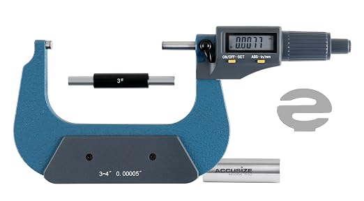 Accusize Industrial Tools 3-4''/75-100 mm by 0.00005''/0.001 mm 2 Key Electronic Digital Outside Micrometer, mm/Inch, Metric/Imperial, Md71-0004 | 2-Key Electronic Digital, Carbide-Tipped, Data Output, 0.00005 in Resolution