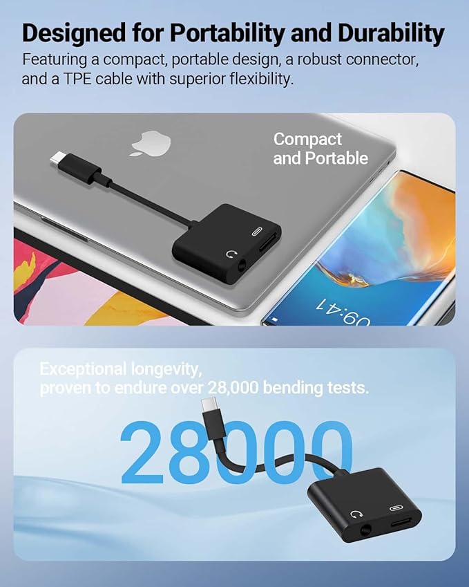 Seulliya USB C to 3.5mm Headphone Jack and Charger Adapter, 2-in-1 Audio & Fast Charging Splitter for Apple iPhone 17/16/15/Pro/Pro Max, iPad, Samsung, Pixel, and More 3Pack Black