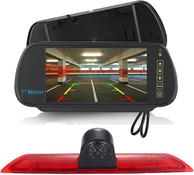 Car Third Roof Top Mount Brake Light 3 Rear View Camera, HD Night Vision Waterproof for Ford Transit tourneo Custom Jumbo Kasten V363 F150 F250 F350 V636 MK8 2012-2020 (with 7-inch Rearview Mirror)