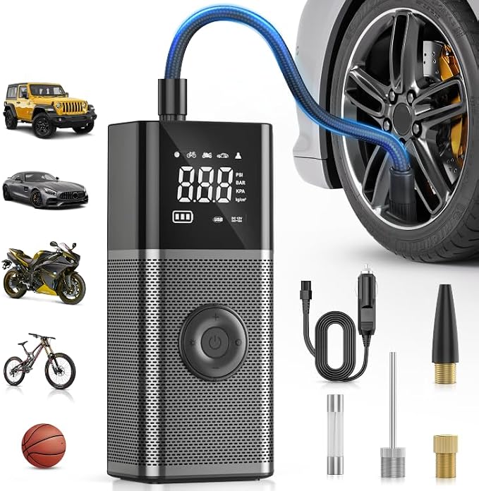 Nilight Tire Inflator Portable Air Compressor Rechargeable 12VDC 150PSI Cordless Battery Cigarette Powered 2X Faster Inflation Pump w/Digital Pressure Gauge for Car Motorcycle Bike