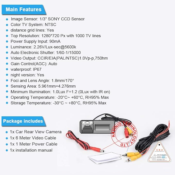 Super Pro HD Night Vision Car Backup Camera, Waterproof Rear-view License Plate Light Reverse Parking Camera for Honda Accord Civic EK/FD Odyssey Pilot Acura TSX