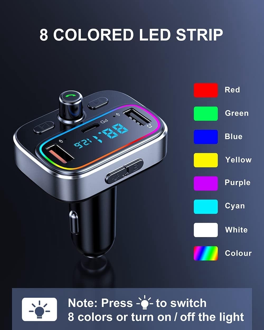 Bluetooth FM Transmitter for Car Wireless Radio Adapter Kit, Hands-Free Calling Dual Microphone, Fast Charging 18W & PD 20W for All Smartphones Audio Players, Supports TF/SD Card and USB Disk