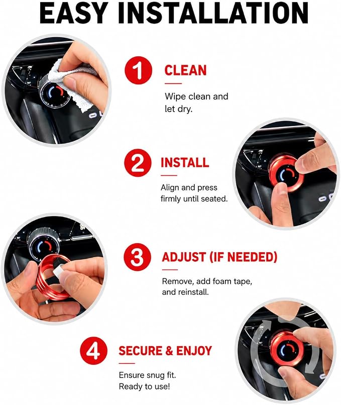 2024-2026 Chevy Traverse Accessories, 7PCS Aluminum Alloy Knob Cover Trim Set, Interior Control Knob Rings with Enhanced Grip (Red)