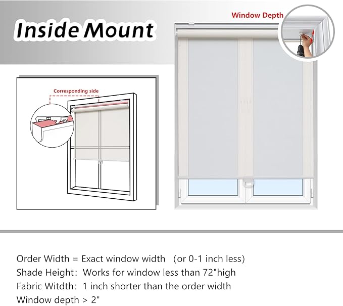 AOSKY Cordless Roller Shades for Windows Light Filtering Shades with 5% Openness Solar Screen Semi Sheer Roller Blinds UV Protection for Office and Home. Easy to Install 62" W x 72" H (White)