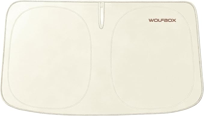WOLFBOX Car Windshield Sun Shade - Foldable Front Window Sunshade with Premium Black Vinyl Coating, 100% Blackout UV & Heat Shield Sun Visor Protector Toyota Rav4 Camry Tundra Corolla(XL 64''L*34''W)