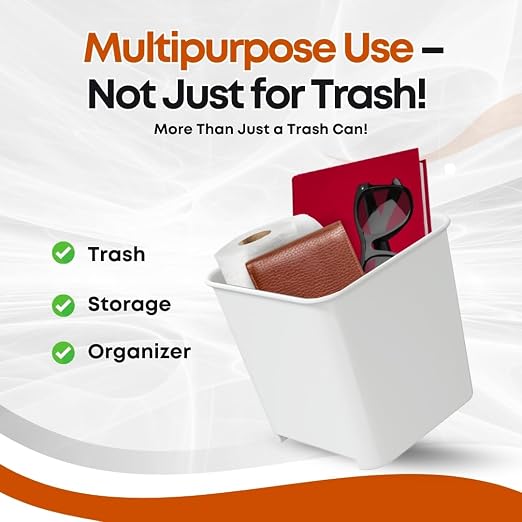 White Car Trash Can with Floor Mat Clip – Waterproof & Leakproof Small Bin for Car, SUV, Truck, Van – Includes 1 Box of Trash Bags Inside + 6 Extra Boxes (Total of 7 Boxes, 140 Bags)