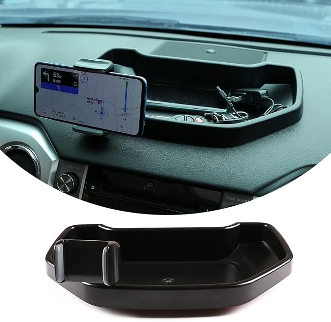 Fit for Toyota Tundra 2007-2021 Car Dash Center Console Table Storage Tray,Instrument Organizer ABS Black Materials Anti-Slip Backing Accessories (with A Style Mobile Phone Holder)