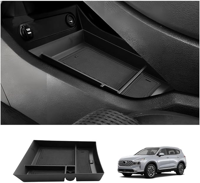 LUWU Lower Center Console Tray Storage Box for 2021 2022 2023 Hyundai Santa Fe SE/SEL/XRT/Limited/Calligraphy Accessories Armrest Console Organizer ABS Material 2022 2023 Santa Fe Accessories Black