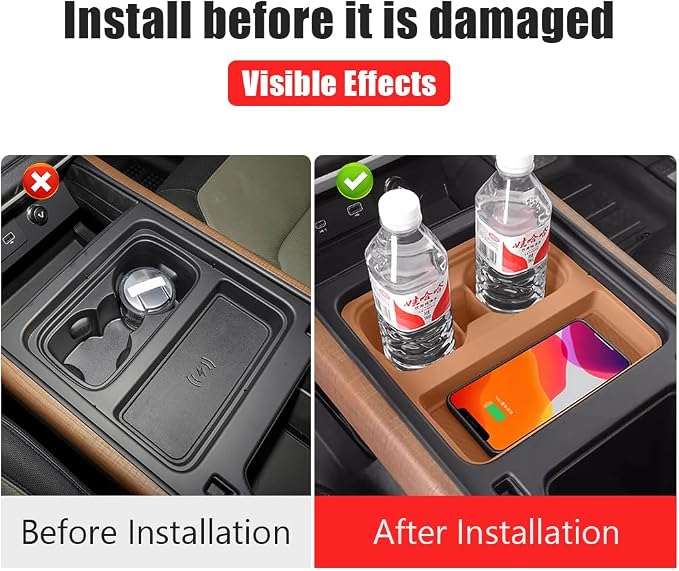 Center Console Storage Box for 2022-2024 Land Rover Defender 90 110 130 Wireless Charging Mat Cup Holder Interior Storage Silicone Mat Tuning Supplies Accessories (2022-2024 Defender (Brown))