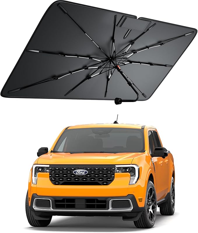 Windshield Sun Shade for Ford Maverick 2022–2026, Foldable Umbrella Sunshade with 100% UV Block, Multi-Layer Heat Insulation, Reinforced 10-Rib Frame, Keeps Car Cooler Summer Car Accessory