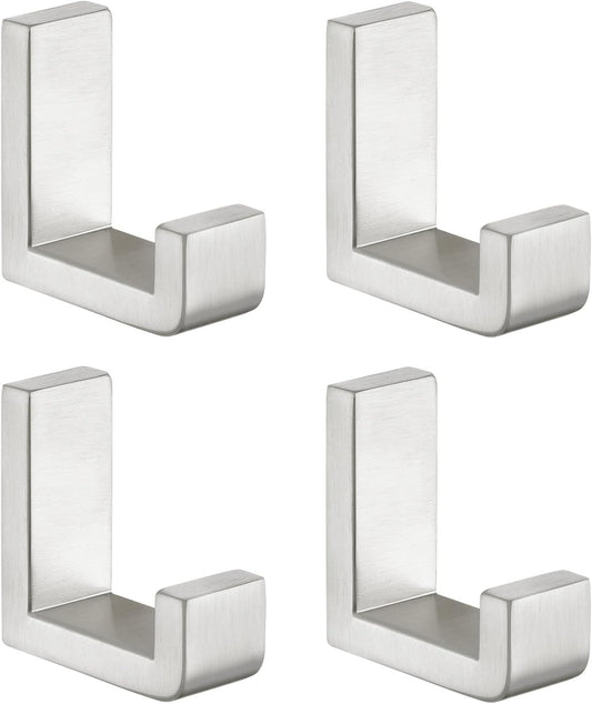 Angle Simple Towel Hooks for Bathroom, SUS 304 Stainless Steel Robe Coat Hooks for Wall, Brushed Nickel, 4 Pack