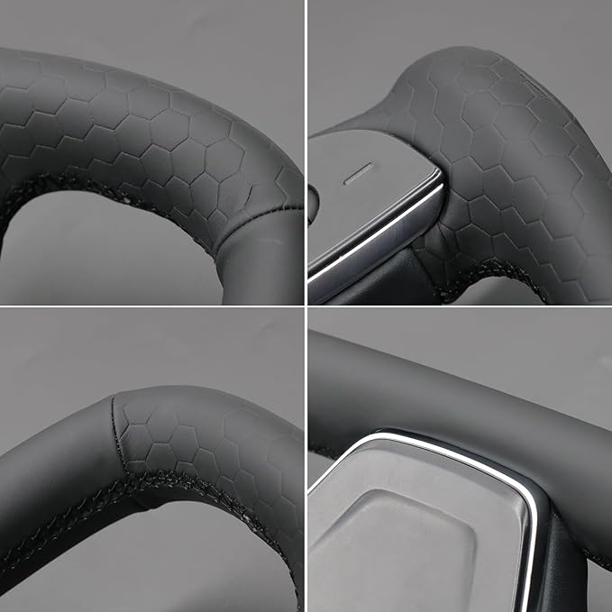 MEWANT Steering Wheel Cover for Yoke Style Steering Wheel for Tesla Model S 2021-2023 / Model X 2021-2023 Made of Black Microfiber Leather