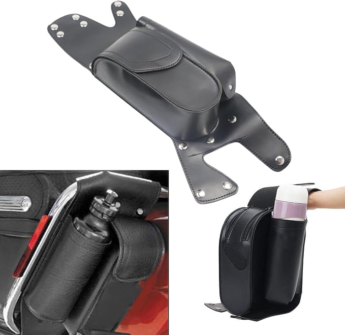 Motorcycle PU Leather Left Saddlebag Guard Bag with Water Bottle Holder For Harley Touring Road King Glide Electra Street Glide 1993-2023