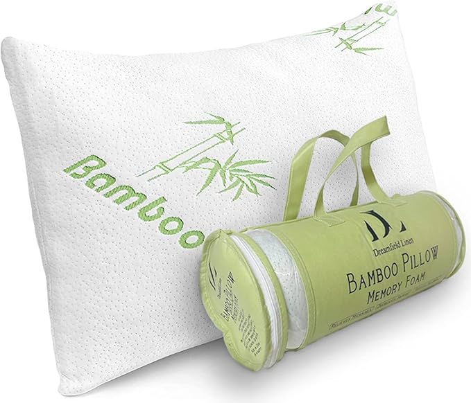 DreamField Linen Memory Foam Bamboo Pillow Queen Size - [Adjustable] for Sleeping - Cool & Breathable Cover with Zipper Rayon Derived from Bamboo - Relieves Neck Pain - Back/Stomach/Side Sleeper