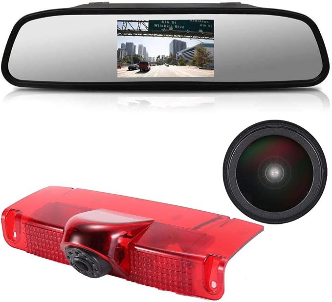 18mm Car Third Roof Top Mount Brake Lamp Light Rear View Reverse Parking Camera,replacement for Chevrolet Express GMC Chevy Savana Exporer Vans Cargo Van 2003-2018 (with 4.3 inch rear view mirror)