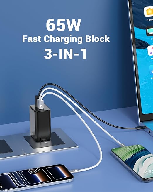 Hichain USB C Cable USB Charger, Wall Charger with 60W USB Cable, Durable Phone Charger Cord Data Transfer Cord for Phone 17/16, Tablet, Laptop, 4 FT Black