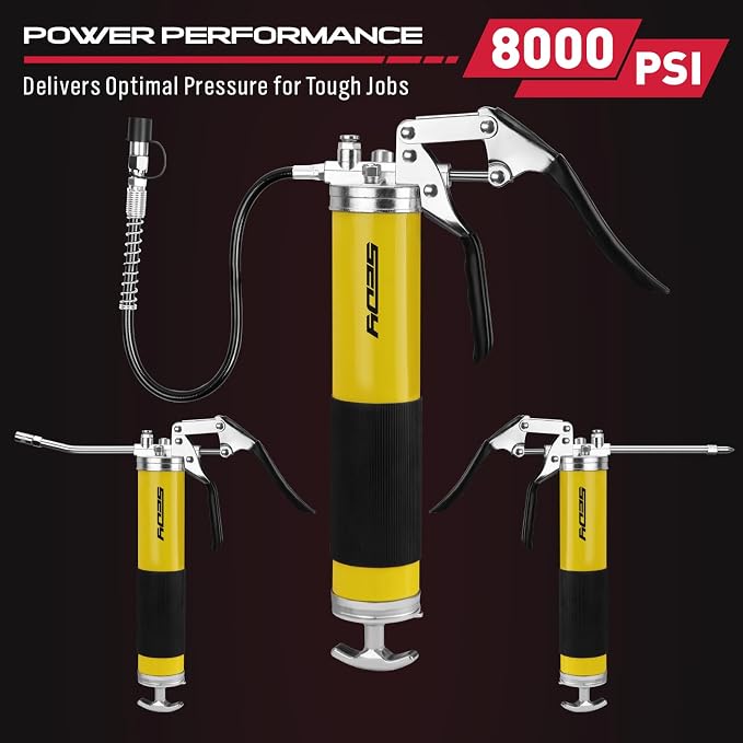 17-Piece Heavy Duty Grease Gun Kit: 14oz Grease Tube Flexible Hose Bearing Grease Pump 8000 PSI Pistol Grip Grease Guns Tool Marine Durable Connectors Adapters Extension Tubes Nozzle Easy Operation