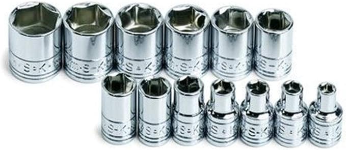 SK Tools USA 3/8" Drive, 13 Piece, 6 Point, Standard Metric Chrome Socket Set: 7MM - 19MM | 13S