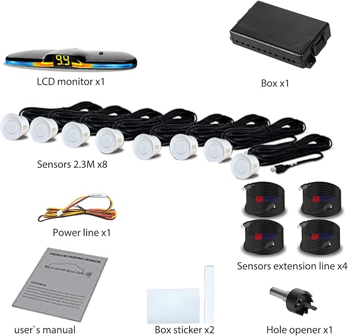 New Features Forward and Reverse Parking sensors, Option to Measure Distance in inches, bidirectional Display Option, and Customizable Digital Direction 18 Color Probes to Choose from(Dark Red)