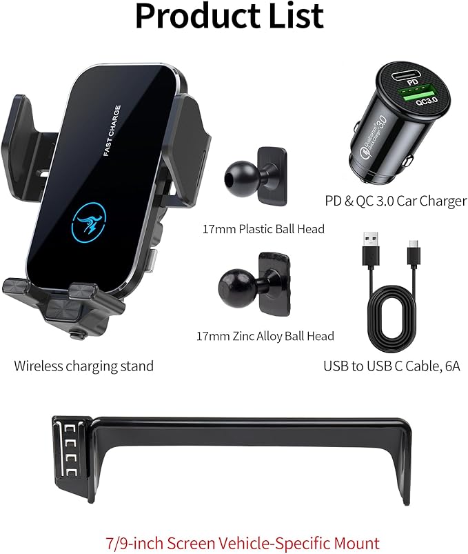 15W Wireless Fast Charger for 2023-2026 Honda Pilot Accessories 7/9 inch Screen Fixed Clip, Interior Decoration Mobile Phone Mount, 360° Rotation, Vehicle-Specific Custom Mount