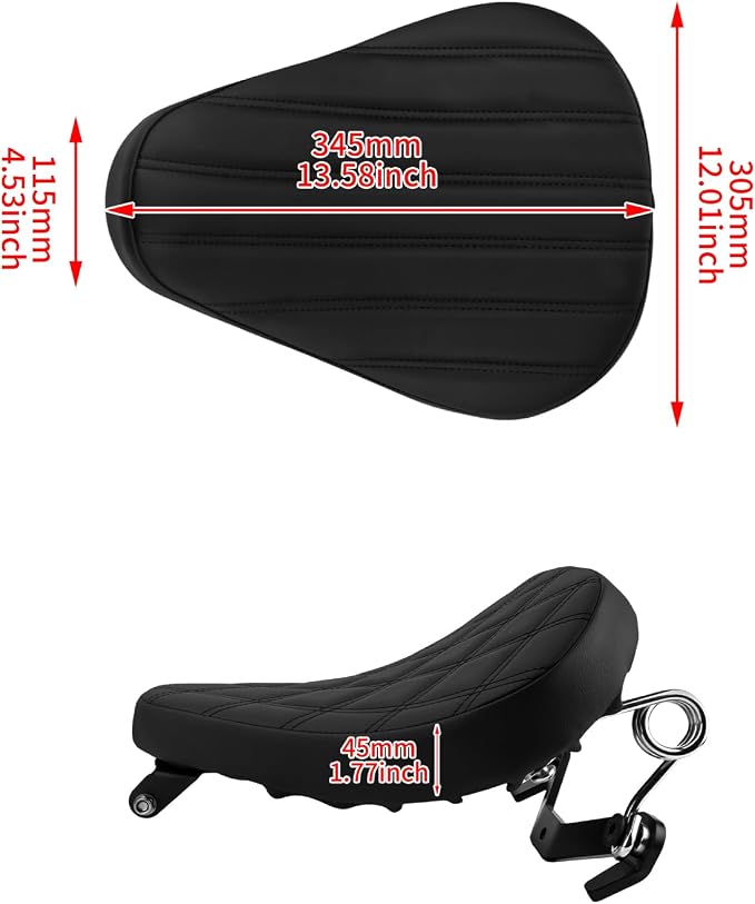 Motorcycle Solo Seat Rider Leather Seat with Spring Bracket Fit for Harley Sportster XL 883 XL1200 2010-2022 (Vertical Line Style)