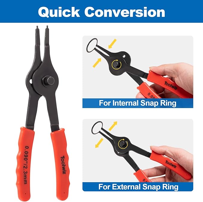 Toolwiz Snap Ring Pliers Set, 10 Pcs Internal & External Retaining Ring Circlip C Clip Pliers, Heavy Duty Bent Straight Automotive Tools, Include Hook, Pick, and Storage Case
