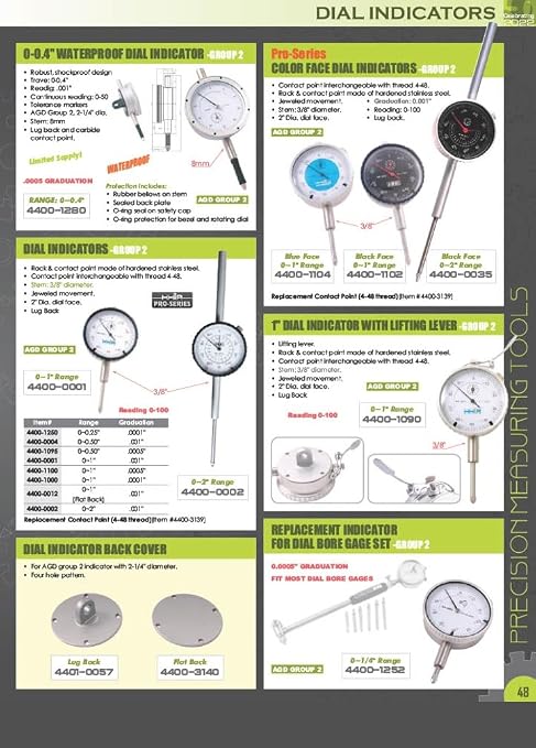 Pro Series by HHIP 4400-0003 AGD Group 1 Dial Indicator, 0-.250"